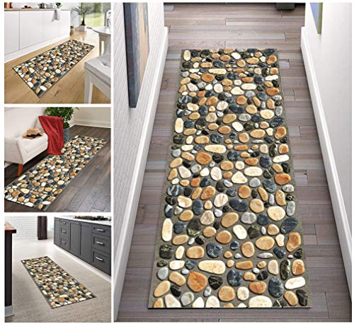 GJIF Läufer Teppich Flur Modern Stein, Korridor Teppich Für Küche Wohnzimmer Schlafzimmer, Rutschfester, Breite 60cm / 80cm/ 90cm/ 100cm/ 120cm(Size:60x600cm) von GJIF