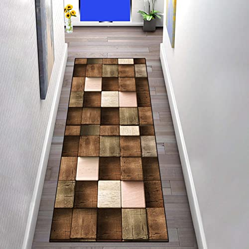 Teppich Läufer Flur Nordisches Geometrisches Gitter rutschfest 70×100cm, Küchenteppich Vintage Waschbar Korridor Teppich, Länge Anpassbare von GJIF