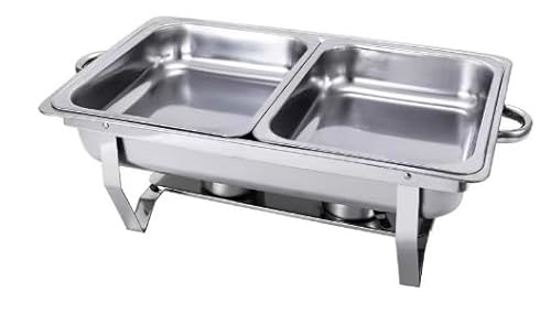 9L Speisenwärmer, Edelstahl Chafing Dish mit 1x 1/1 GN-Schale, Buffet-Mahlzeitwärmer - Ideal für Catering, Buffet & Party (Silber, 2X 1/2 GN-Behälter) von GJKQRJ
