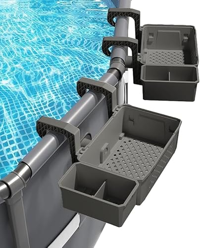 Pool Aufbewahrungskorb aus Recyceltem Kunststoff – Multifunktionales Pool Zubehör mit Getränkehalter, Ideal für Aufstellpool, Schwimmbad und Oberirdischen Hot Tub (Grau) von GJKQRJ