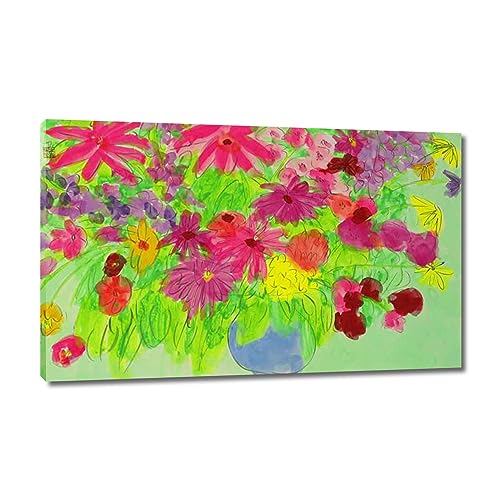 GJRYHXT Abstrakte bunte berühmte Gemälde von Walasse Ting. Gerahmtes Wand bilder: Viele Blumen. LeinWand bilderer. Wohnzimmer-Deko-Poster 80x130cm umwickelte Leinwand von GJRYHXT