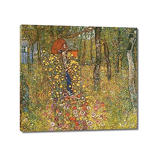 GJRYHXT Berühmte Gemälde Wandkunst gerahmt von Gustav Klimt: Bauerngarten mit Kruzifix. Reproduktionsdruck auf Leinwand. Deko-Poster für Büro Wohnzimmer 80x80cm gewickelte Leinwand von GJRYHXT