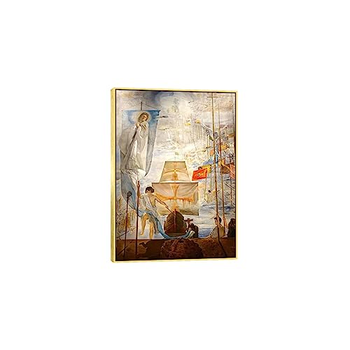 GJRYHXT Berühmte gerahmte Wandkunst Bild von Salvador Dali: Die Entdeckung Amerikas durch Kolumbus. Kunstgemälde Druck auf Leinwand. Dekor Poster für Wohnzimmer 70x100cm Goldener Rahmen von GJRYHXT