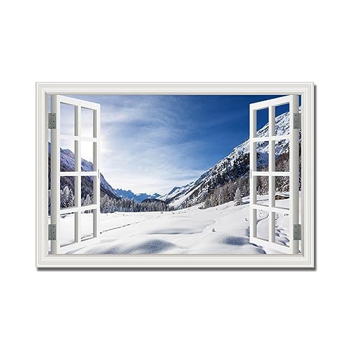 GJRYHXT Offenes Fenster Wandbild Bild. Dekor Wintermalerei. Nordisches Schneeplakat Nr.3. Landschaft Wandbilder für Wohnzimmer 60x90cm nur Leinwand von GJRYHXT