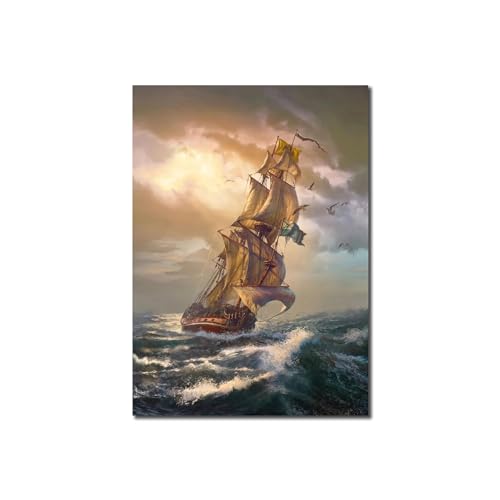 GJRYHXT Segelschiff Wandbild für Wohnzimmerbüro. Vintage Landschaft Wellen Gemälde Nr. 12, Leinwanddrucke. Meereslandschaft-Dekor-Poster 70x100cm Nur Leinwand von GJRYHXT