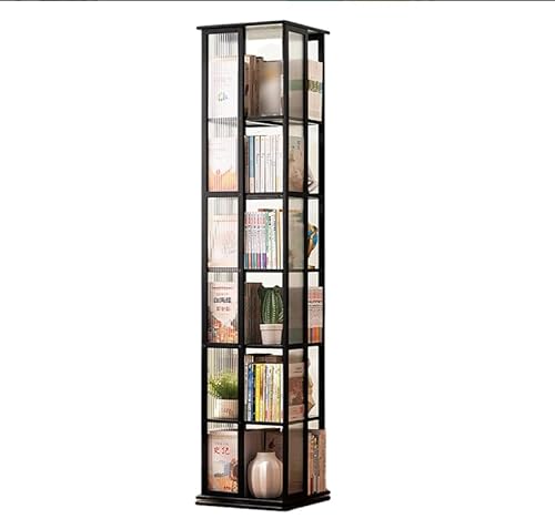 GJVBGA Acryl + Bambus Bücherregal 360° drehbar, Bücherregal, Büro, Arbeitszimmer, Bücherregal, stehend, freistehendes Bücherregal(Size:37 * 178CM,Color:Schwarz) von GJVBGA