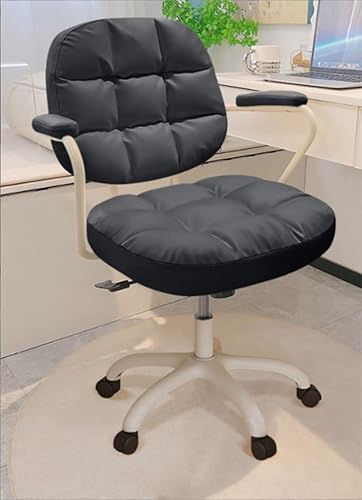 GJVBGA Bürostuhl mit mittlerer Rückenlehne, ergonomischer Schreibtischstuhl, Bürostuhl mit Armlehnen und Rollen, für Schlafzimmer, Arbeitszimmer, Büro, Drehstuhl (Farbe: Schwarz) von GJVBGA