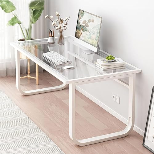 GJVBGA Computertisch aus Glas, moderner einfacher Schreibtisch mit Metallbeinen, Schreibtisch, Heimbüro, Arbeitszimmer, PC-Arbeitstisch für kleine Räume (Größe: 100 x 60 cm) von GJVBGA