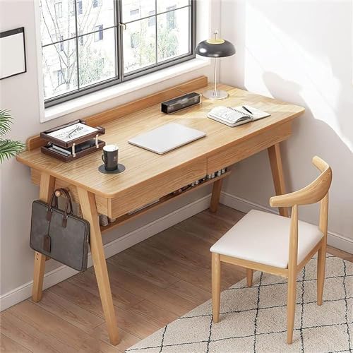 GJVBGA Moderner Schreibtisch aus natürlichem Massivholz, Heimbüro-Schreibtisch aus Holz mit Schubladen und Regalen, Schreibtisch, Arbeitsplatz, einfacher Schreibtisch, Computertisch – nur Schreibtisch von GJVBGA
