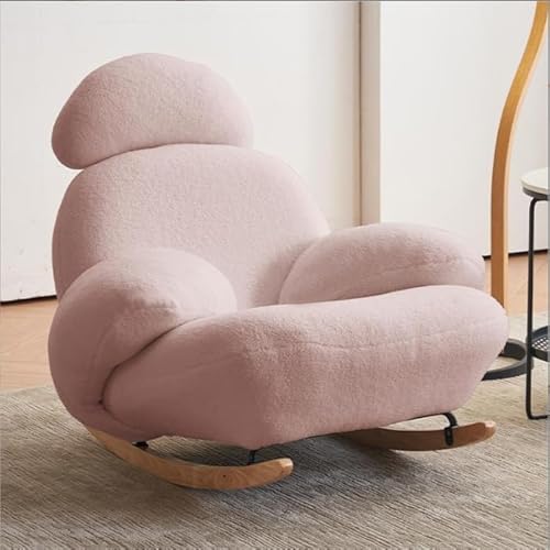 GJVBGA Moderner bequemer Lounge-Schaukelstuhl, Einzel-Sofasessel mit Fußstütze, kippsicheres Design, Massivholz-Basisstuhl, Sessel, Einzel-Sofa-Stuhl für Lesezimmer (Farbe: Rosa) von GJVBGA