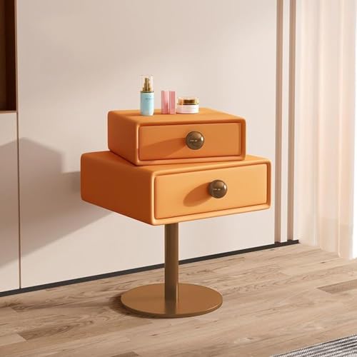 GJVBGA Nachttisch aus Massivholz, kreativ, drehbar, mit zwei Schubladen, modern, minimalistisch, Nachttisch, hochwertiger Mädchen-Nachttisch/Beistelltisch (Größe: 45 x 40 x 60 cm, Farbe: Orange) von GJVBGA