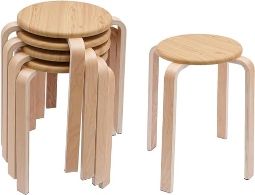 GJVBGA Stapelbare runde Hocker, stapelbare Bugholzhocker, 4er-Set, Massivholz, runder Barhocker, Frühstück, Esszimmerstuhl für Zuhause, Küche, Büro, Klassenzimmer, 4 Stück von GJVBGA