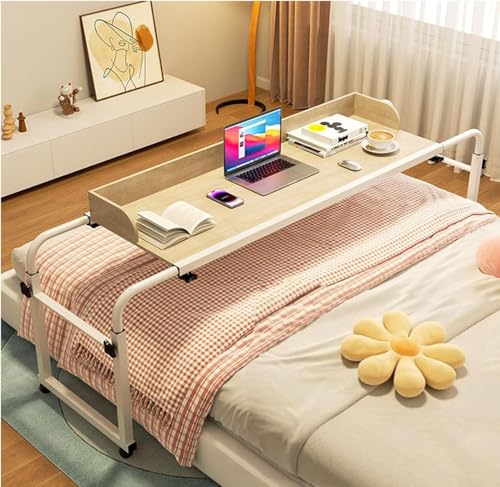 GJVBGA Überbetttisch Ausziehbarer Rollbarer Überbetttisch Mitrollenbetttisch Laptop-Betttisch Mobiler Schreibtisch(Color:Holzfarbe) von GJVBGA