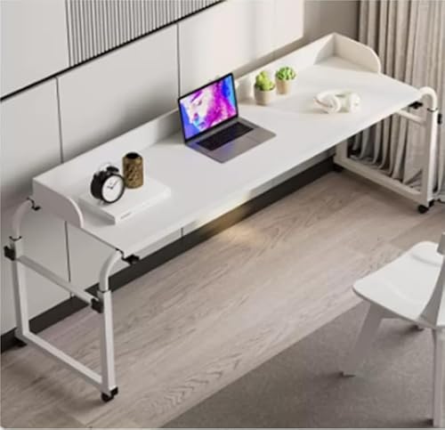 GJVBGA Verstellbarer Beistelltisch mit Rollen, Höhe und Länge verstellbar, für Essen auf dem Bett, multifunktionaler Schreibtisch (Farbe: Weiß) von GJVBGA