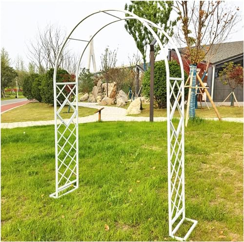 Großer Gartenbogen und Gartenlaube, stabile Rankgitter-Spalier, Metall, Stahl, Kletterpflanze, Pergola mit Sockel, schnelle Montage, wetterbeständig (Größe: 180 x 230 cm, Farbe: Weiß) von GJVBGA