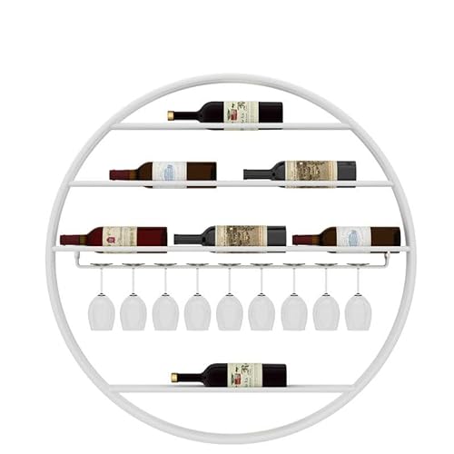 Regał na wino do montażu na ścianie, okrągły regał ścienny z uchwytem na szkło, wiszący uchwyt na kieliszki do wina, regał na butelki wina, wiszące metalowe regały, dekoracja(Size:85cm,Color:White) von GJVBGA