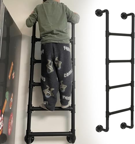 Wandmontierte Leiter für Etagenbett, Heimdekoration und Regale, einfache Installation, starkes, dickes Metallrohr für sicheres Klettern (Größe: 100 cm, Farbe: Schwarz) von GJVBGA
