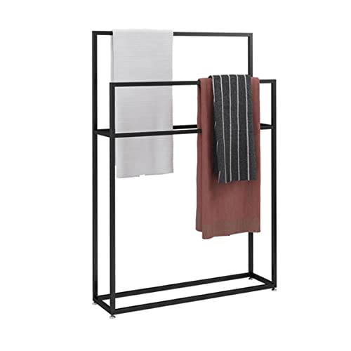 GJXJY Badetuchständer Freistehend, Schwarz Badezimmer Handtuchständer, Metall Freistehend Handtuchhalter mit 2 Stangen, Bodenständig Stabil Kleiderständer,85×20×110cm von GJXJY