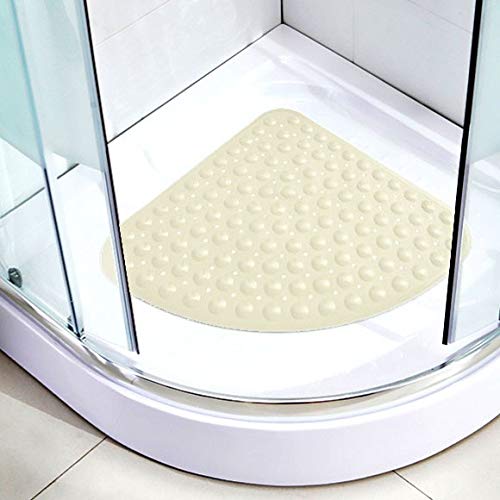 GJXJY Duschmatte rutschfest Viertelkreis Anti Rutsch Matte Badewannenmatten Dreieck-Massage mit Ablaufloch für Viertelkreis-Dusche oder Badewanne 70x70cmBeige von GJXJY