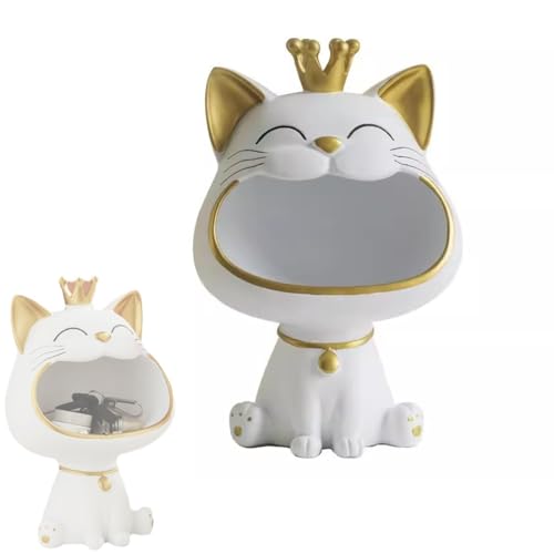 GJXJY Lachende Katze Figuren Statue mit Schlüsselhalter, Kunstharz Schlüsselschale Schmuckhalter 3D Katze Statue Ornament, Schreibtisch Kleinigkeiten Behälter Organizer von GJXJY