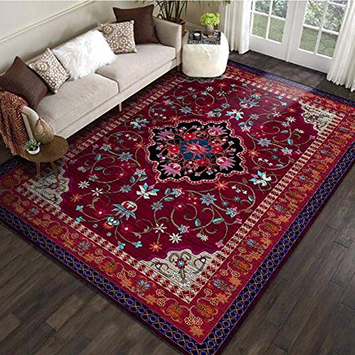 GJXY Teppichteppich Modernes Design Lounge Tradtionnel Klassisch Vintage Orientalische Blume Dunkelrot Teppich Traditioneller Salon, rechteckige Teppiche, waschbar, rutschfester Teppich, 200 x 300 cm von GJXY