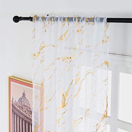 GJXY Voile Fenster Gardinen Dekoration Gardinen Curtain Heißprägen Marmor Voile Vorhänge Transparent Vorhang Weiche Atmungsaktive Stil für Wohn- und Schlazimmer 1 Stück,Gold,150X230cm von GJXY