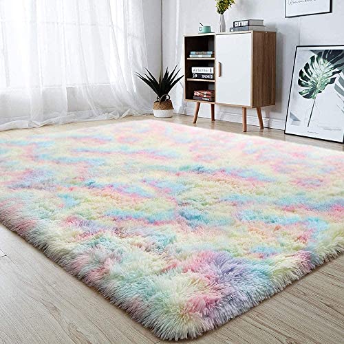 xtsfx Weiche Mädchen Zimmer Teppiche - Flauschigen Regenbogen Teppich Für Kinder Baby Schlafzimmer Kinderzimmer Wohnkultur Großen Boden Teppich,120X200cm von xtsfx