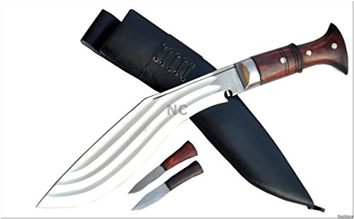 Echtes Gurkha Kukri Messer - 30.50cm Messer 3 Chhira (3 volleren) Kukri - Semi-poliertem Stahl, dunklen Palisander voller Zapfen, schwarzer Lederscheide. Gesamtlänge 47cm mit Griff. handgemachten in Nepal von GK&CO. Kukri Haus von GK&CO. Kukri House