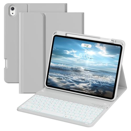 GKABXY Hülle mit Tastatur für iPad A16 11 Generation 2025/10 Generation 2022 (11/10.9 Zoll) 7 Farben Beleuchtete Magnetische Abnehmbare Tastatur hülle mit Stifthalter für iPad 11./10. Gen, Grau von GKABXY