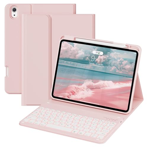 GKABXY Hülle mit Tastatur für iPad A16 11 Generation 2025/10 Generation 2022 (11/10.9 Zoll) 7 Farben Beleuchtete Magnetische Abnehmbare Tastatur hülle mit Stifthalter für iPad 11./10. Gen, Rosa von GKABXY