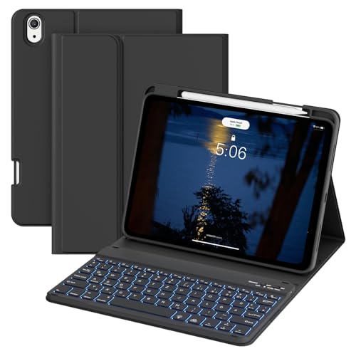GKABXY Hülle mit Tastatur für iPad A16 11 Generation 2025/10 Generation 2022 (11/10.9 Zoll) 7 Farben Beleuchtete Magnetische Abnehmbare Tastatur hülle mit Stifthalter für iPad 11./10. Gen, Schwarz von GKABXY