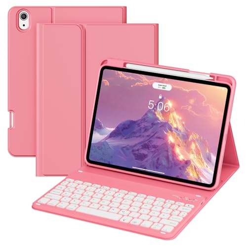 GKABXY Hülle mit Tastatur für iPad A16 11 Generation 2025/10 Generation 2022 (11/10.9 Zoll) 7 Farben Beleuchtete Magnetische Abnehmbare Tastatur hülle mit Stifthalter für iPad 11./10. Gen, Rot von GKABXY