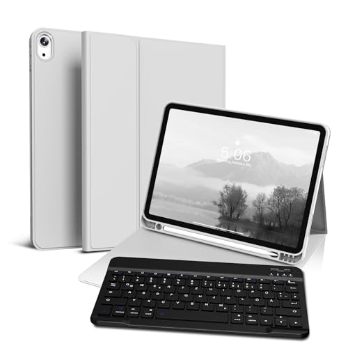 GKABXY Hülle mit Tastatur für iPad Air 11 Zoll M3/M2, iPad Air 7 6 5 4 (2025/2024/2022/2020) 10,9 Zoll, Soft TPU Rückschale mit Stifthalter, Magnetische Bluetooth Tastatur, QWERTZ Layout, Grau von GKABXY
