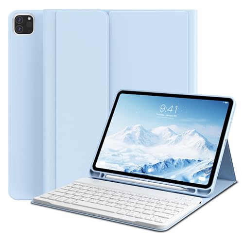GKABXY Hülle mit Tastatur für iPad Pro 11 4. / 3. / 2. Generation 2022/2021/2020 mit stifthalter, Magnetische Abnehmbare Bluetooth-Tastatur, QWERTZ Layout, für iPad Pro 11 Zoll, Hellblau von GKABXY