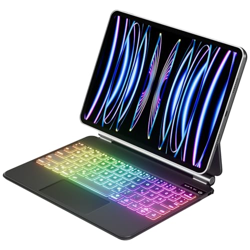 GKABXY Hülle mit Tastatur für iPad Pro 11 4./ 3./ 2. Generation 2022/2021/2020, Magic Keyboard mit reischwebendes Stand, 7 Farbige Beleuchtung Tasten, Multi Touch Trackpad Tastatur Hülle, Schwarz GKABXY Hülle mit Tastatur für iPad Pro 11 4./ 3./ 2. Generation 2022/2021/2020, Magic Keyboard mit reischwebendes Stand, 7 Farbige Beleuchtung Tasten, Multi Touch Trackpad Tastatur Hülle, Schwarz von GKABXY