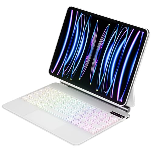 GKABXY Hülle mit Tastatur für iPad Pro 11 4./ 3./ 2. Generation 2022/2021/2020, Magic Keyboard mit reischwebendes Stand, 7 Farbige Beleuchtung Tasten, Multi Touch Trackpad Tastatur Hülle, Weiß GKABXY Hülle mit Tastatur für iPad Pro 11 4./ 3./ 2. Generation 2022/2021/2020, Magic Keyboard mit reischwebendes Stand, 7 Farbige Beleuchtung Tasten, Multi Touch Trackpad Tastatur Hülle, Weiß von GKABXY