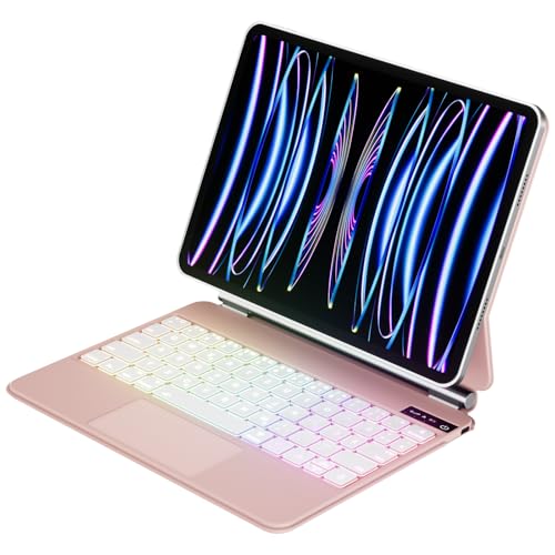 GKABXY Hülle mit Tastatur für iPad Pro 11 4./ 3./ 2. Generation 2022/2021/2020, Magic Keyboard mit reischwebendes Stand, 7 Farbige Beleuchtung Tasten, Multi Touch Trackpad Tastatur Hülle, Rosa von GKABXY