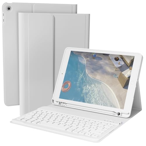 GKABXY Tastatur hülle für iPad 9./8./7. Generation (10,2 Zoll, 2021/2020/2019), Intelligente Magnetische Abnehmbare Kabellose Bluetooth-Tastatur, Folio-Tastaturhülle mit Stifthalter, Grau von GKABXY