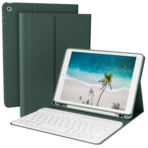 GKABXY Tastatur hülle für iPad 9./8./7. Generation (10,2 Zoll, 2021/2020/2019), Intelligente Magnetische Abnehmbare Kabellose Bluetooth-Tastatur, Folio-Tastaturhülle mit Stifthalter, Nachtgrün von GKABXY