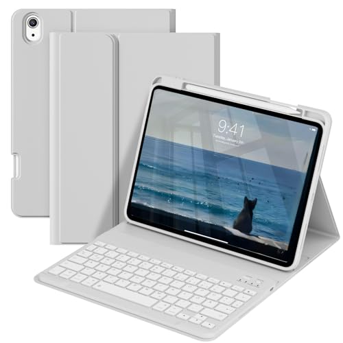 GKABXY für Hülle mit Tastatur iPad A16 11. 10. Generation 11/10,9 Zoll 2025/2022, Integrierter Stifthalter Folio-Ständerabdeckung Abnehmbare Bluetooth, Schnellzugriffstasten, QWERTZ, Grau von GKABXY