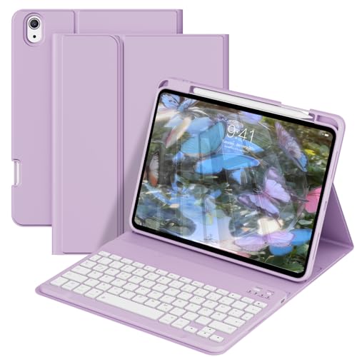GKABXY für Hülle mit Tastatur iPad A16 11. 10. Generation 11/10,9 Zoll 2025/2022, Integrierter Stifthalter Folio-Ständerabdeckung Abnehmbare Bluetooth, Schnellzugriffstasten, QWERTZ, Hellviolett von GKABXY