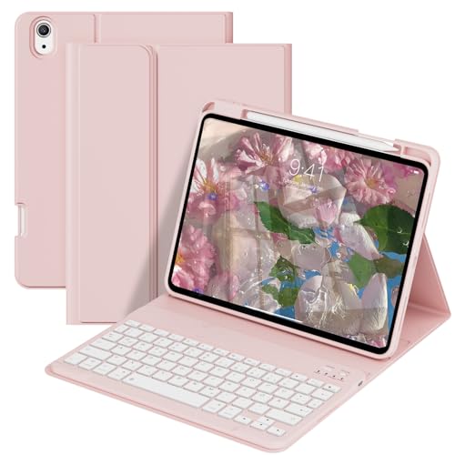 GKABXY für Hülle mit Tastatur iPad A16 11. 10. Generation 11/10,9 Zoll 2025/2022, Integrierter Stifthalter Folio-Ständerabdeckung Abnehmbare Bluetooth, Schnellzugriffstasten, QWERTZ, Rosa von GKABXY