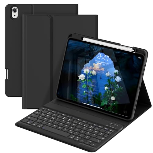 GKABXY für Hülle mit Tastatur iPad A16 11. 10. Generation 11/10,9 Zoll 2025/2022, Integrierter Stifthalter Folio-Ständerabdeckung Abnehmbare Bluetooth, Schnellzugriffstasten, QWERTZ, Schwarz von GKABXY