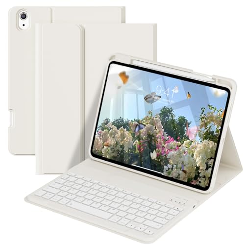 GKABXY für Hülle mit Tastatur iPad A16 11. 10. Generation 11/10,9 Zoll 2025/2022, Integrierter Stifthalter Folio-Ständerabdeckung Abnehmbare Bluetooth, Schnellzugriffstasten, QWERTZ, Weiß von GKABXY