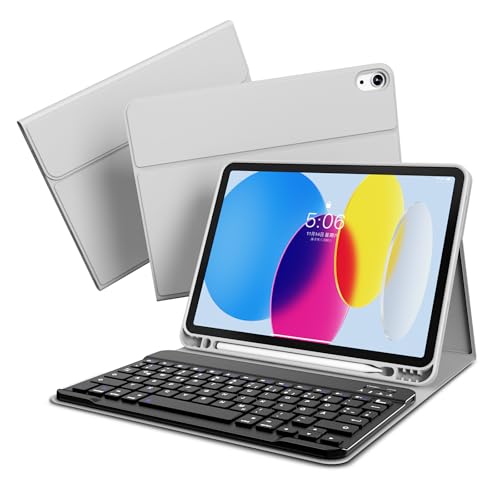 GKABXY Hülle mit Tastatur für iPad A16 11 Generation 2025/10 Generation 2022 (11/10.9 Zoll), Flexibles TPU Hülle mit Stifthalter, QWERTZ Layout, Magnetische Abnehmbar Bluetooth Tastatur, Grau von GKABXY