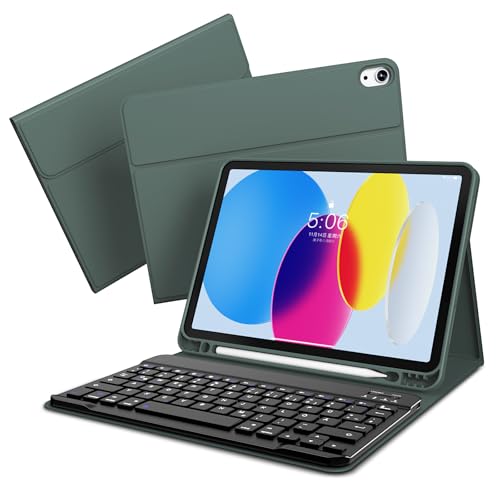 GKABXY Hülle mit Tastatur für iPad A16 11 Generation 2025/10 Generation 2022 (11/10.9 Zoll), Flexibles TPU Hülle mit Stifthalter, QWERTZ Layout, Magnetische Abnehmbar Bluetooth Tastatur, Nachtgrün von GKABXY