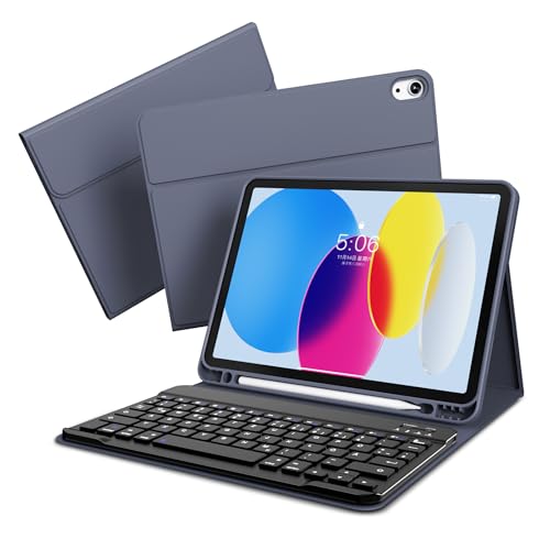 GKABXY Hülle mit Tastatur für iPad A16 11 Generation 2025/10 Generation 2022 (11/10.9 Zoll), Flexibles TPU Hülle mit Stifthalter, QWERTZ Layout, Magnetische Abnehmbar Bluetooth Tastatur, Violett von GKABXY
