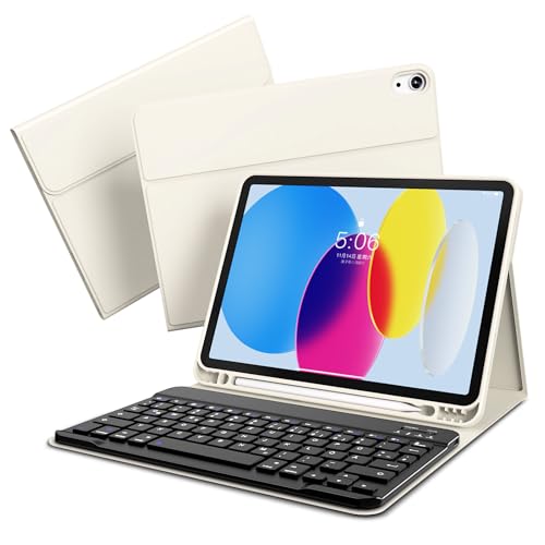 GKABXY Hülle mit Tastatur für iPad A16 11 Generation 2025/10 Generation 2022 (11/10.9 Zoll), Flexibles TPU Hülle mit Stifthalter, QWERTZ Layout, Magnetische Abnehmbar Bluetooth Tastatur, Weiß von GKABXY