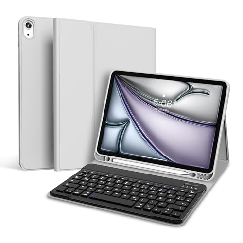 GKABXY Tastatur Hülle für iPad Air 11 Zoll 2024/2025 (M2/M3), für iPad Air 5./4. Generation 2022/2020 10,9 Zoll, Weiche TPU Hülle mit Stifthalter, Abnehmbarer Bluetooth QWERTZ Tastatur, Grau von GKABXY