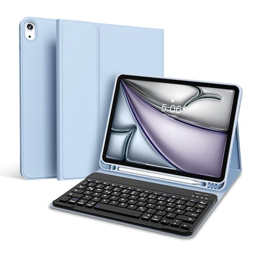 GKABXY Tastatur Hülle für iPad Air 11 Zoll 2024/2025 (M2/M3), für iPad Air 5./4. Generation 2022/2020 10,9 Zoll, Weiche TPU Hülle mit Stifthalter, Abnehmbarer Bluetooth QWERTZ Tastatur, Hellblau von GKABXY